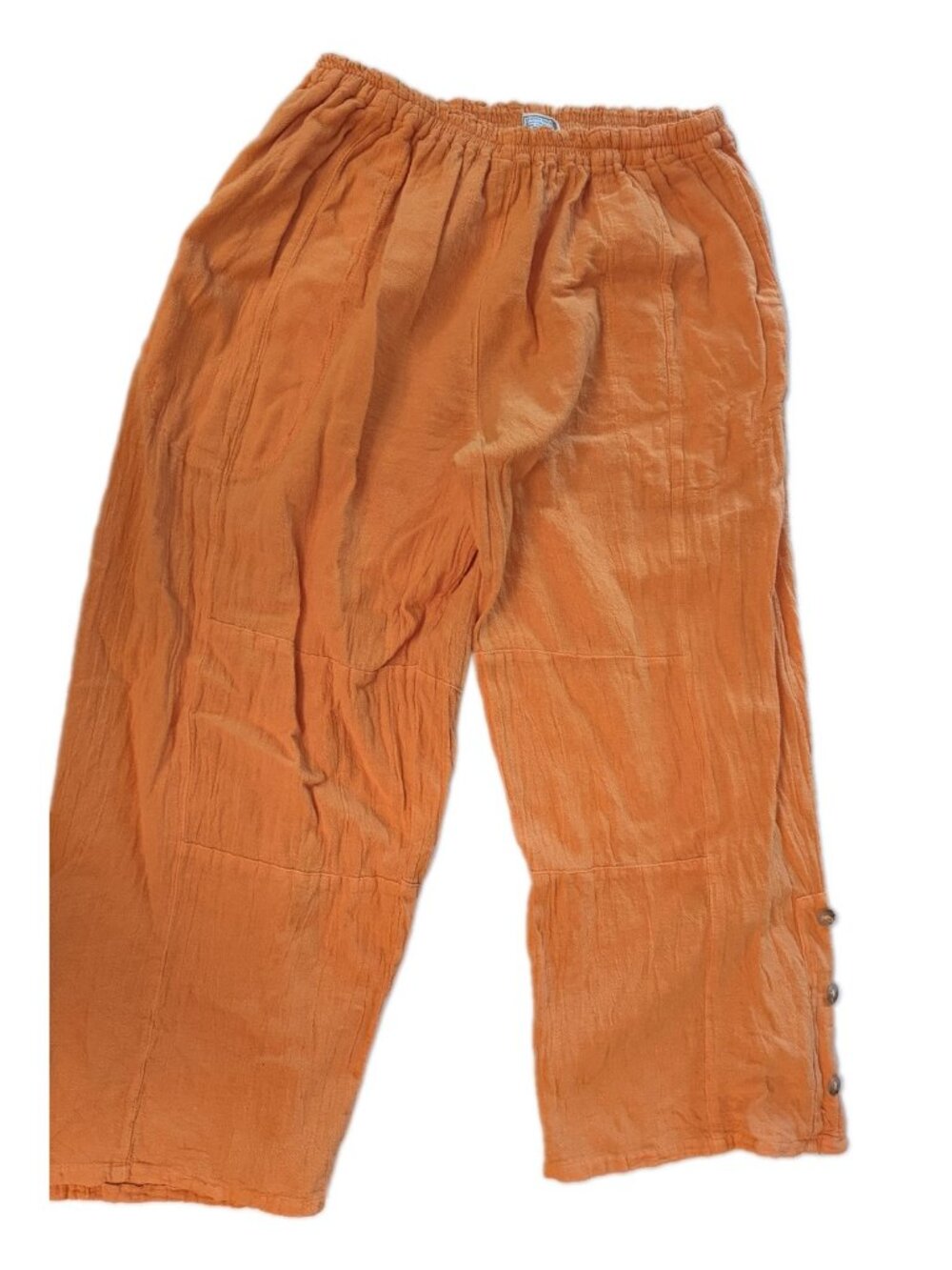 Vintage Cottonways Orange Cotton Gauze Wide Leg Crop Pants Button Hem Size 2
